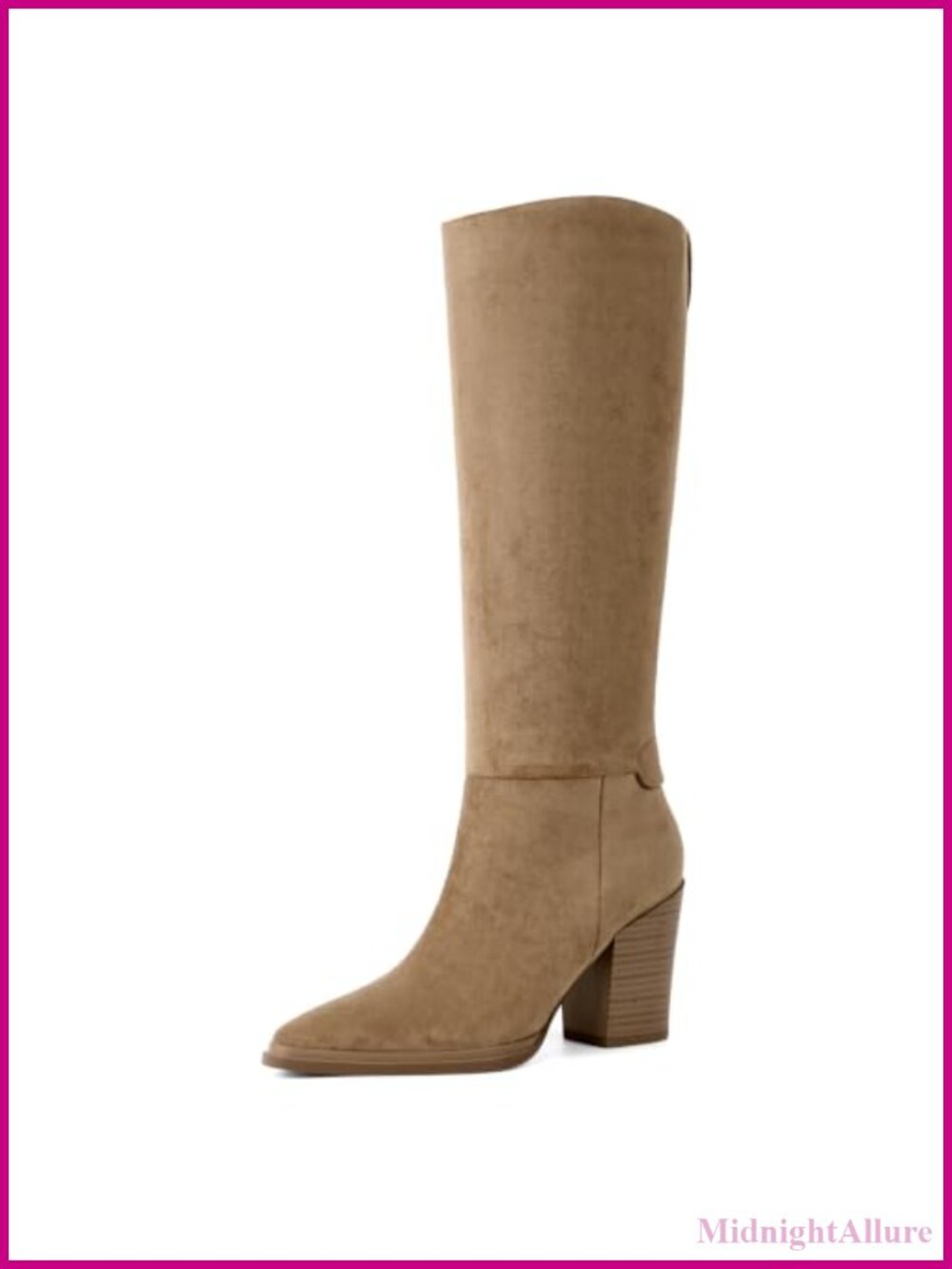 Knee High Boots Pointed Toe Chunky Heel Tall Faux Suede Womens Boots